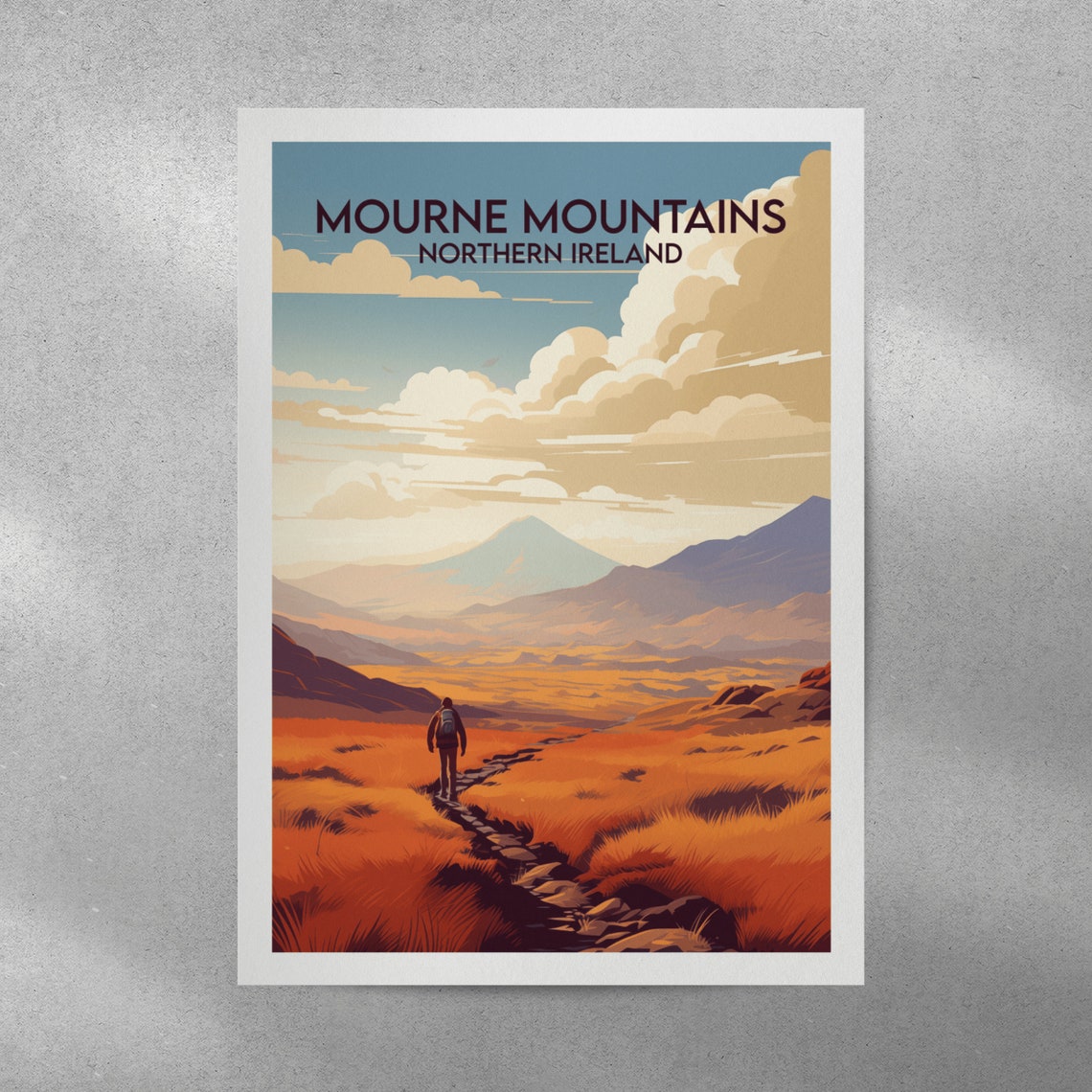 Mourne Mountains Northern Ireland Hiker Trail Retro Travel Poster - Image 4
