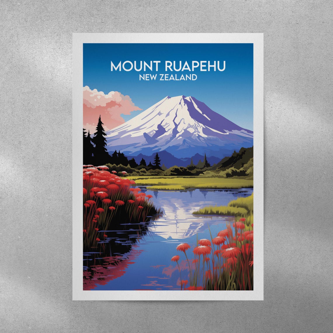 Mount Ruapehu New Zealand Snowy Volcano Lake Reflection Poster - Image 4