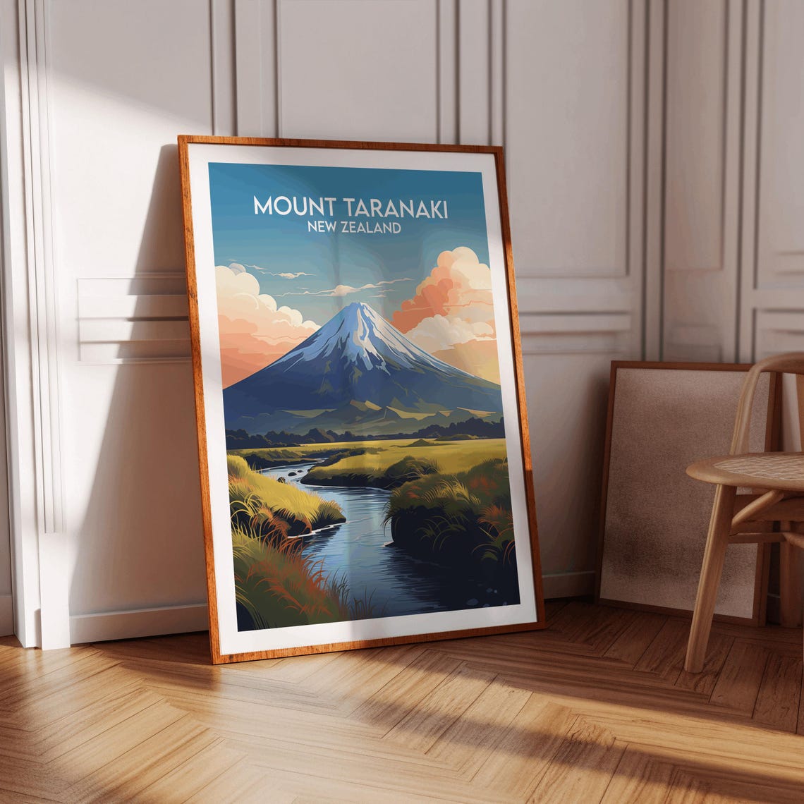 Mount Taranaki New Zealand Snowy Volcano Meadow Stream Poster - Image 3