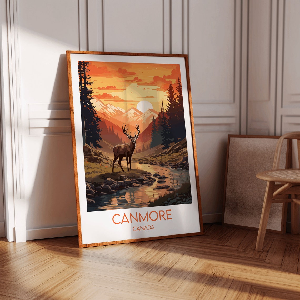 Canmore Canada Elk Stream Sunset Vintage Wildlife Travel Poster - Image 4