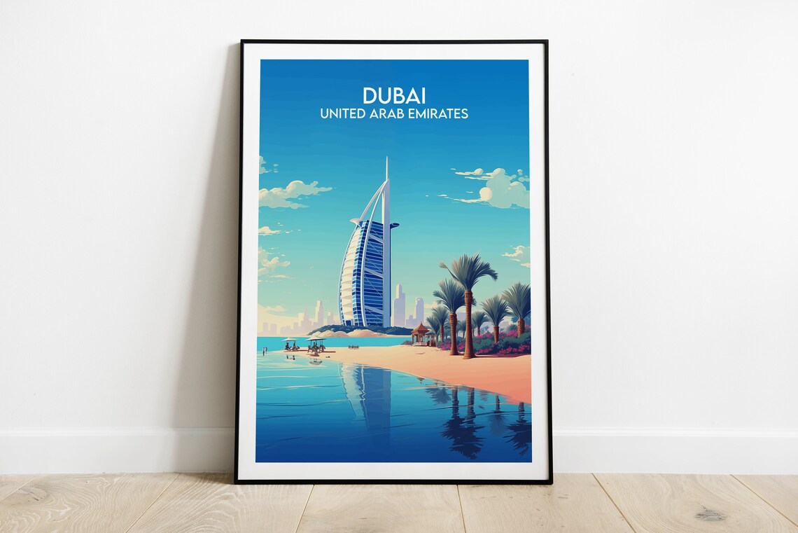 Dubai United Arab Emirates Burj Al Arab Beach Palms Travel Poster