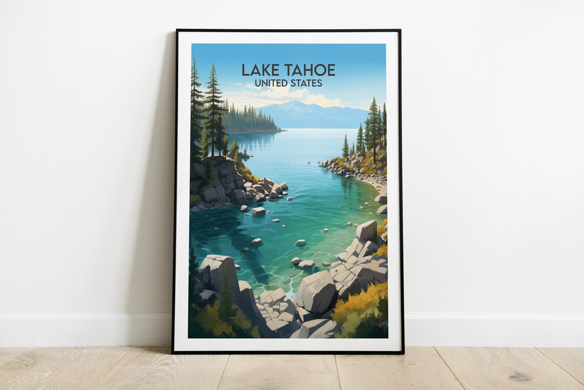Lake Tahoe United States Turquoise Lake Pines Vintage Travel Poster