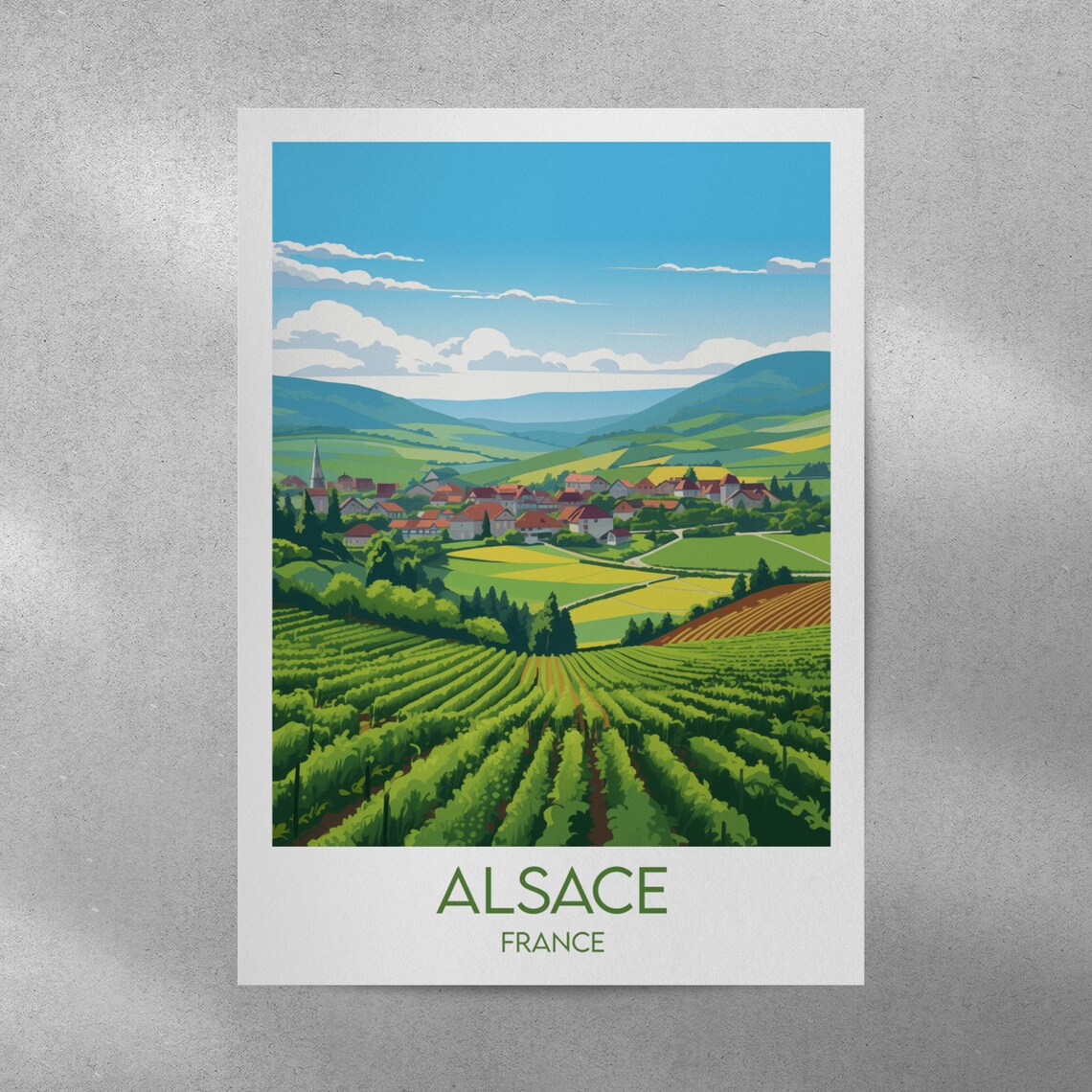 Alsace Vineyards France Green Valley Village Wine Country Poster - Image 4