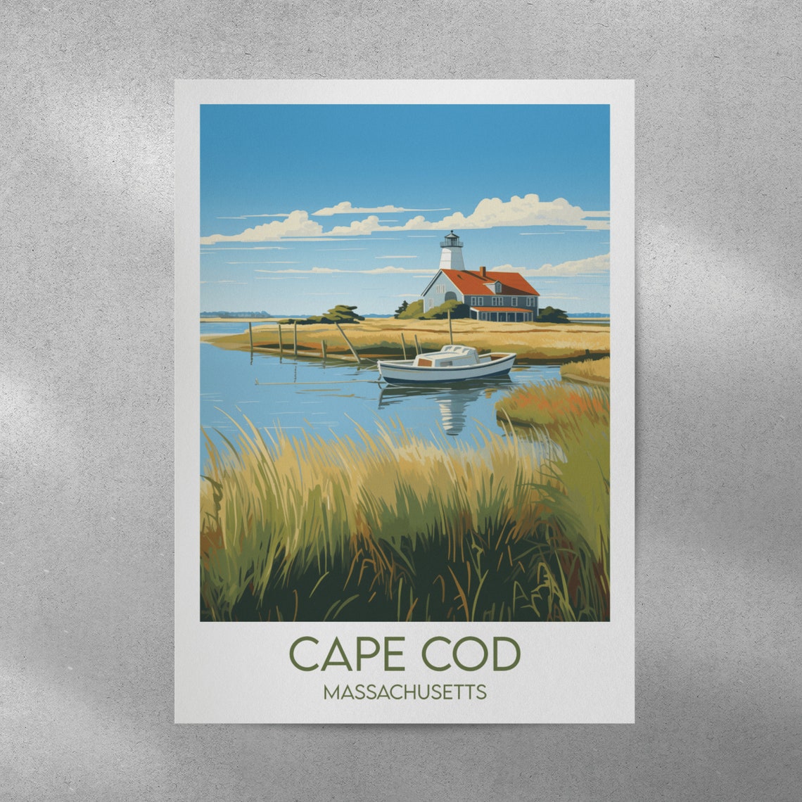Cape Cod Massachusetts Salt Marsh Lighthouse Vintage Travel Poster - Image 3