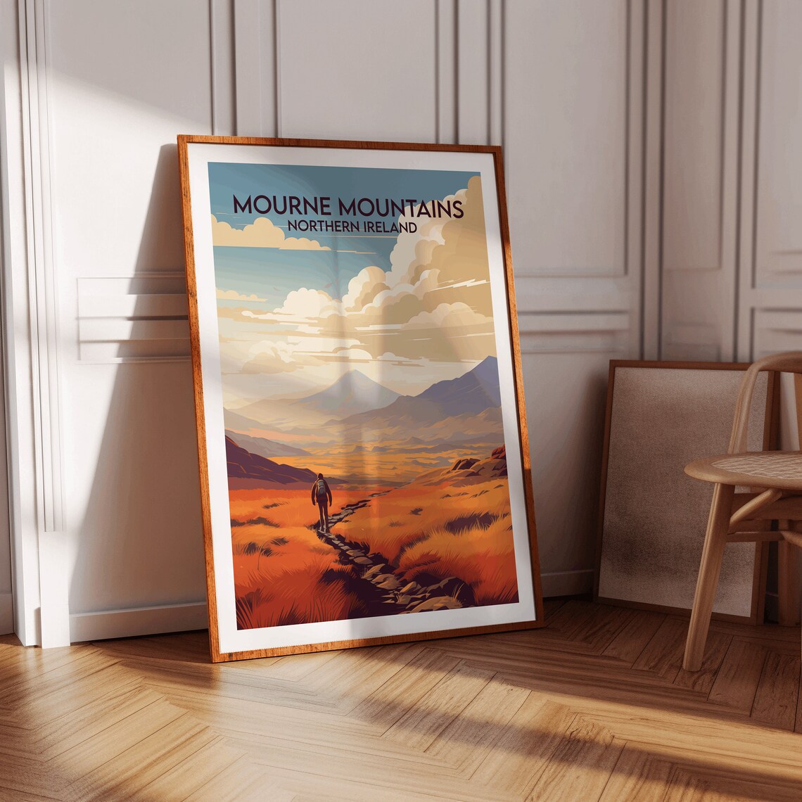 Mourne Mountains Northern Ireland Hiker Trail Retro Travel Poster - Image 3