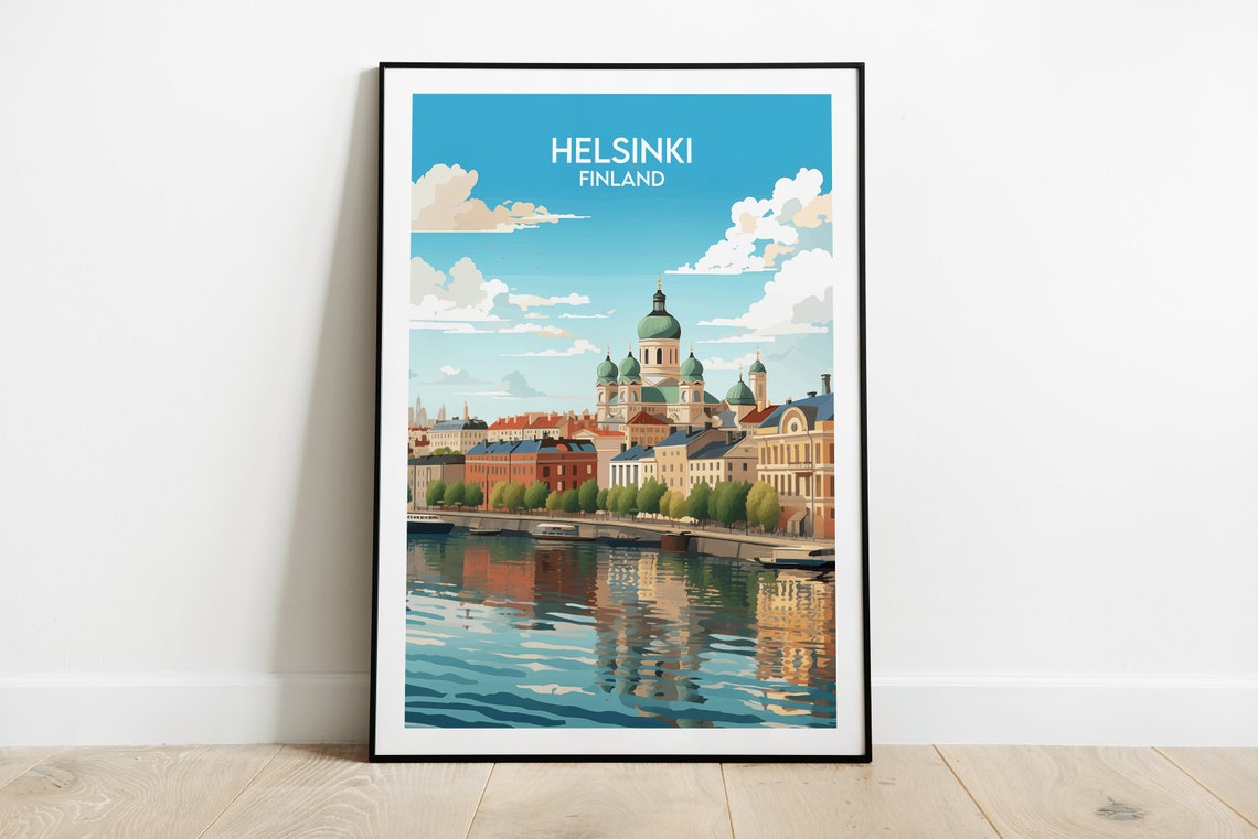 Helsinki Finland Harbor Waterfront Cathedral Skyline Art Poster