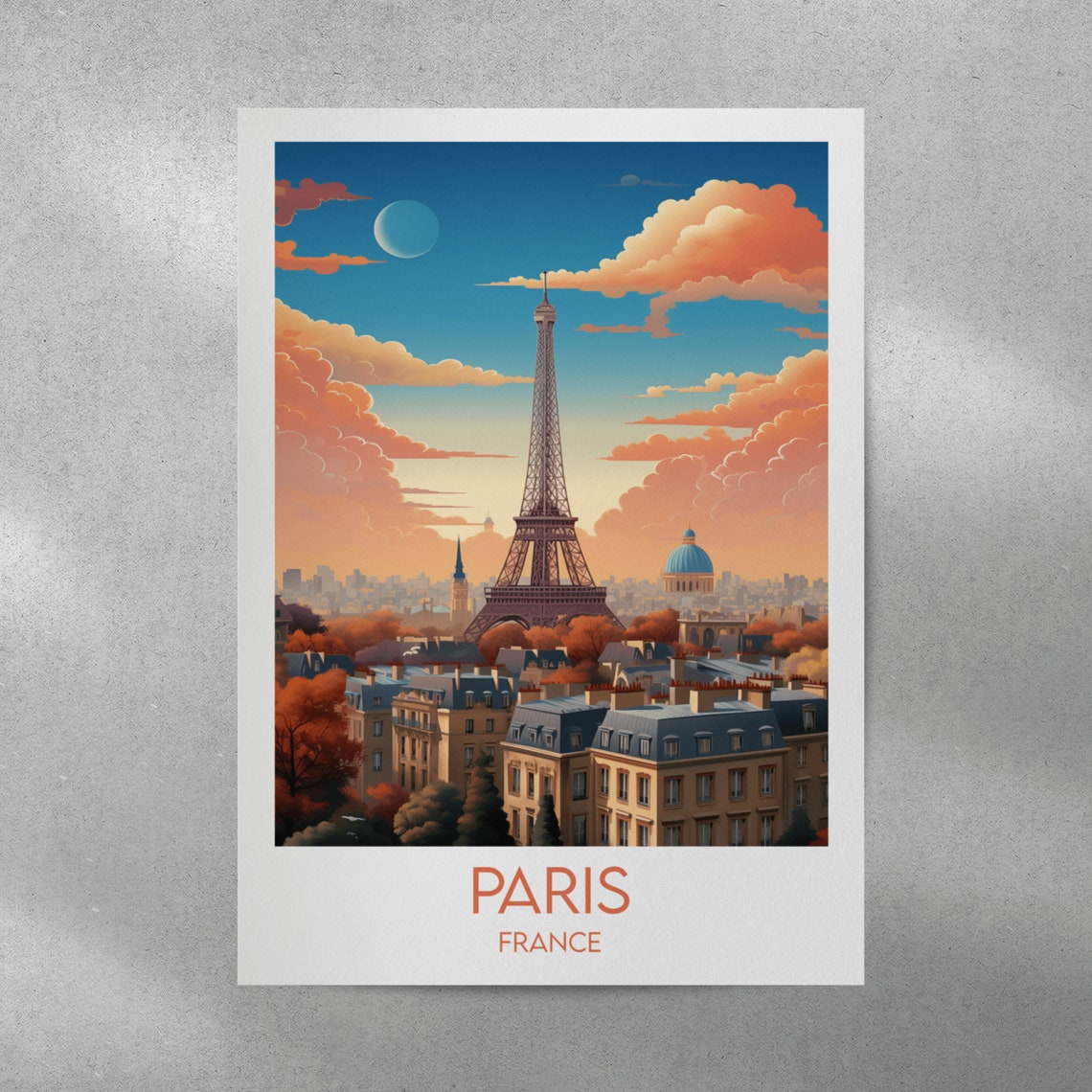 Paris France Eiffel Tower Autumn Sunset Rooftops Travel Poster - Image 3