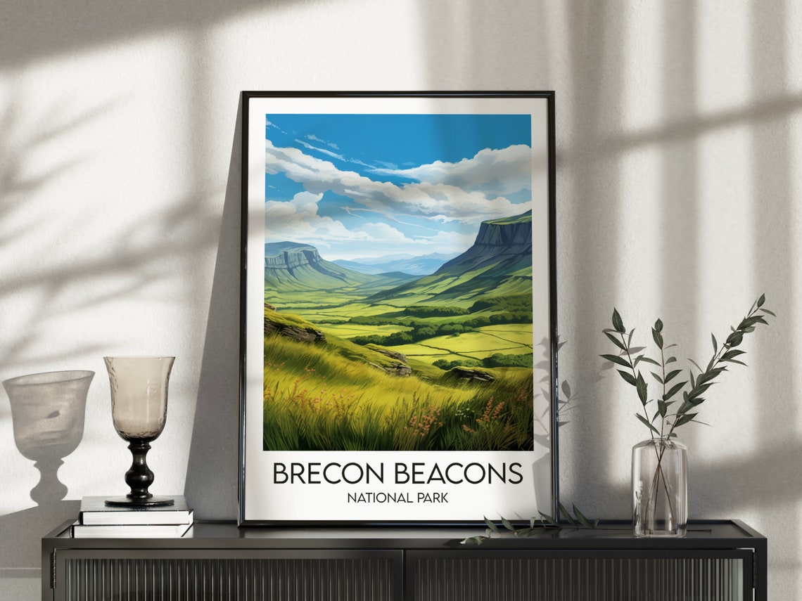 Brecon Beacons National Park Wales Travel Poster Green Valley Art - Image 5