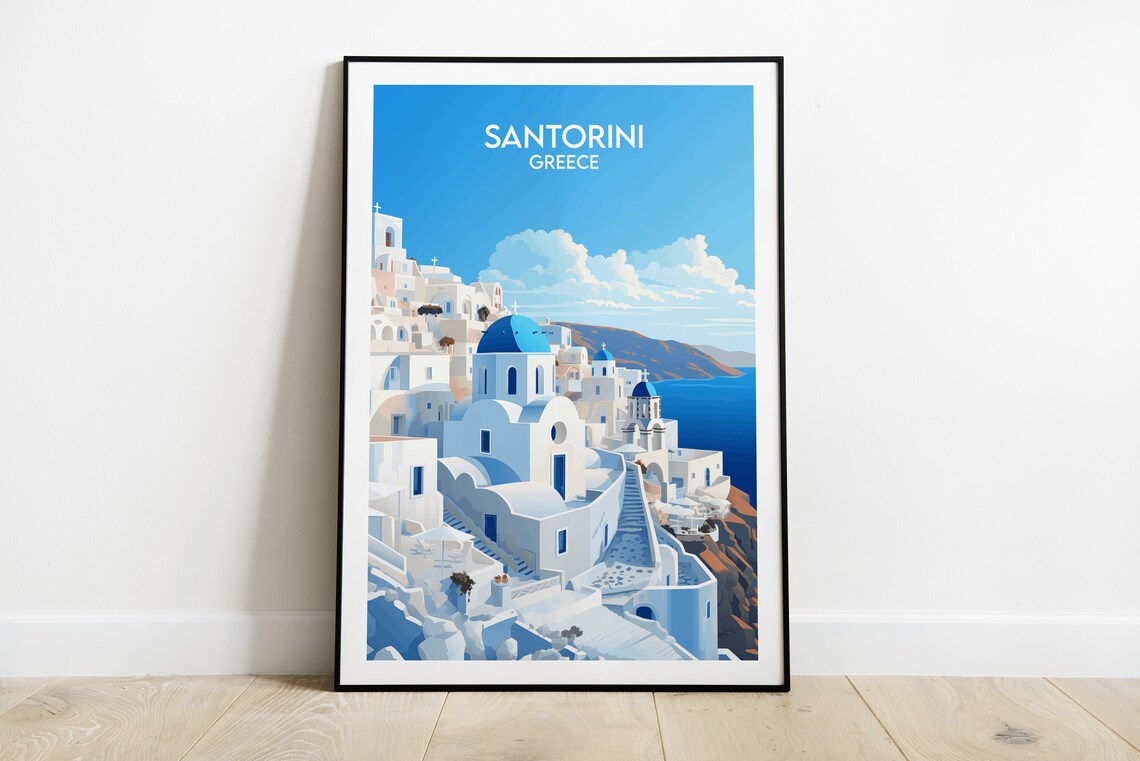 Santorini Travel Poster, Greece Custom Personalized