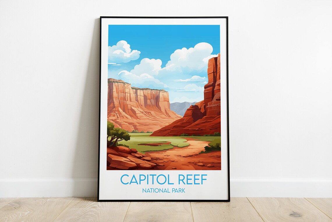 Capitol Reef National Park Red Sandstone Canyon Vintage Travel Poster