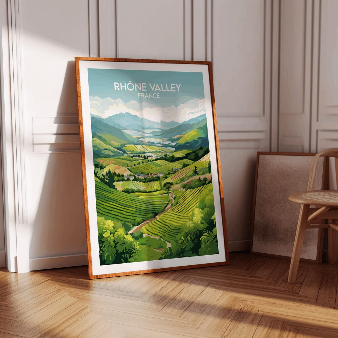 Rhone Valley France Green Vineyard Hills Scenic Travel Poster - Image 3