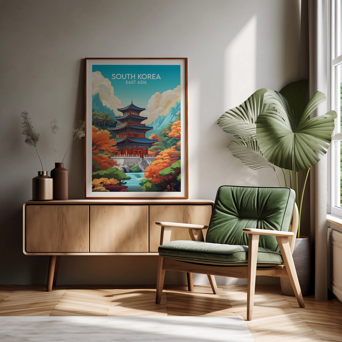 South Korea East Asia Temple Autumn Mountain Scenic Travel Poster - Image 2