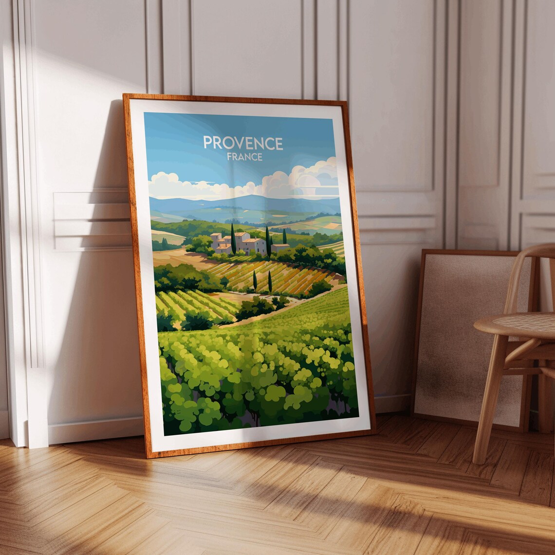 Provence France Cypress Farmhouse Vineyard Rows Scenic Travel Poster - Image 3