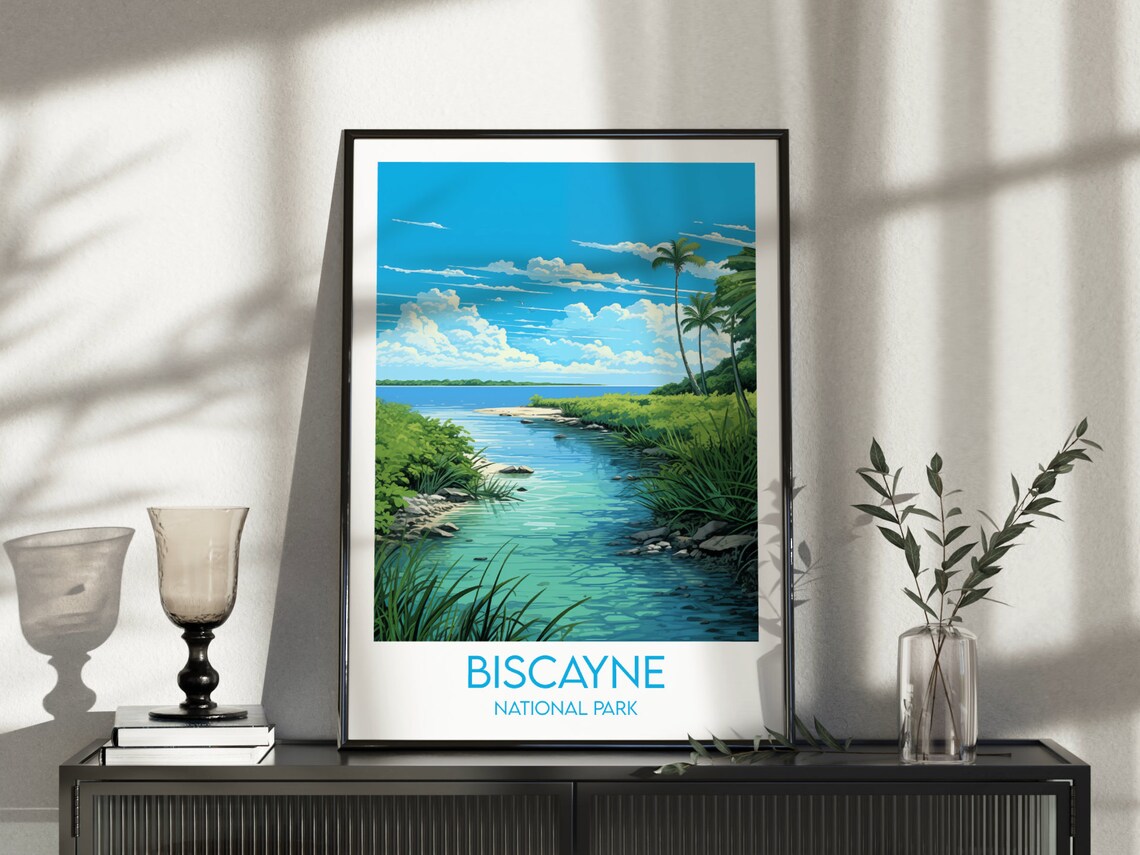 Biscayne National Park Turquoise Inlet Palm Trees Travel Poster - Image 3