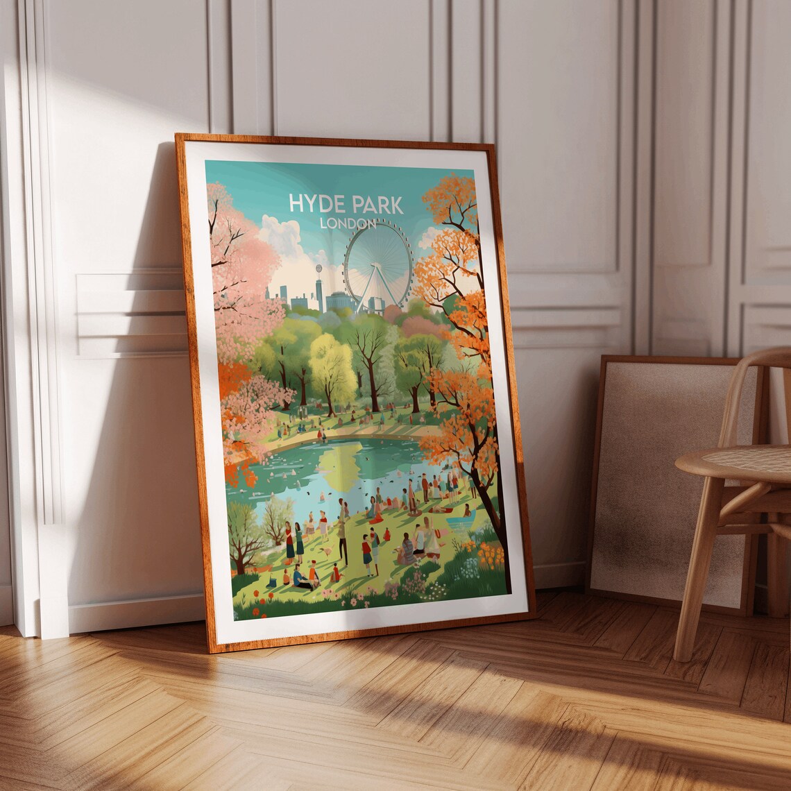 Hyde Park London Autumn Lake Boaters London Eye Scene Art Poster - Image 2