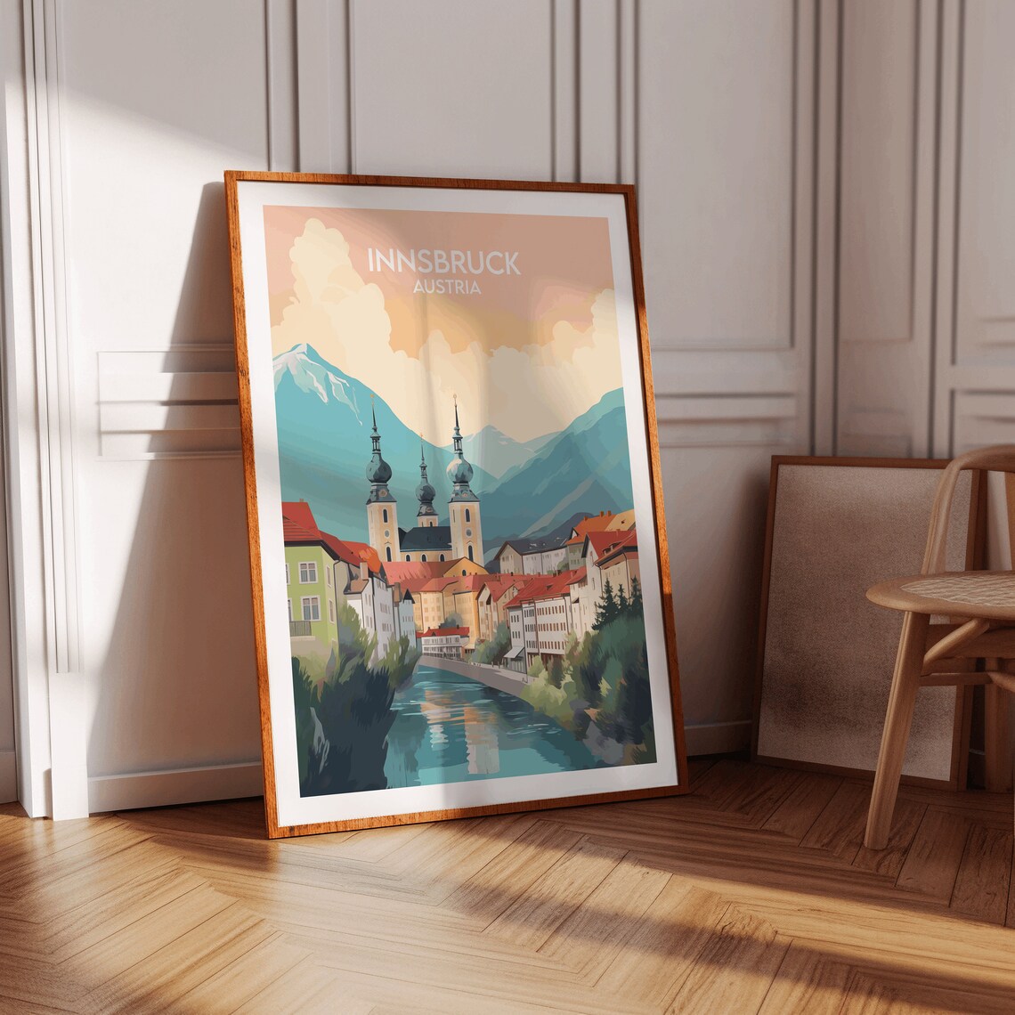 Innsbruck Austria Riverside Old Town Retro Illustrated Travel Poster - Image 2