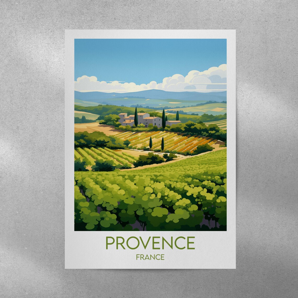 Provence France Vineyard Rows Cypress Hills Scenic Travel Wall Art - Image 4