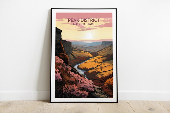 Peak District National Park England Vintage Retro Travel Poster