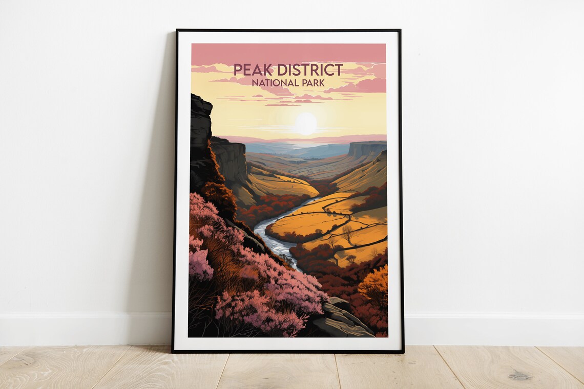 Peak District National Park England Vintage Retro Travel Poster