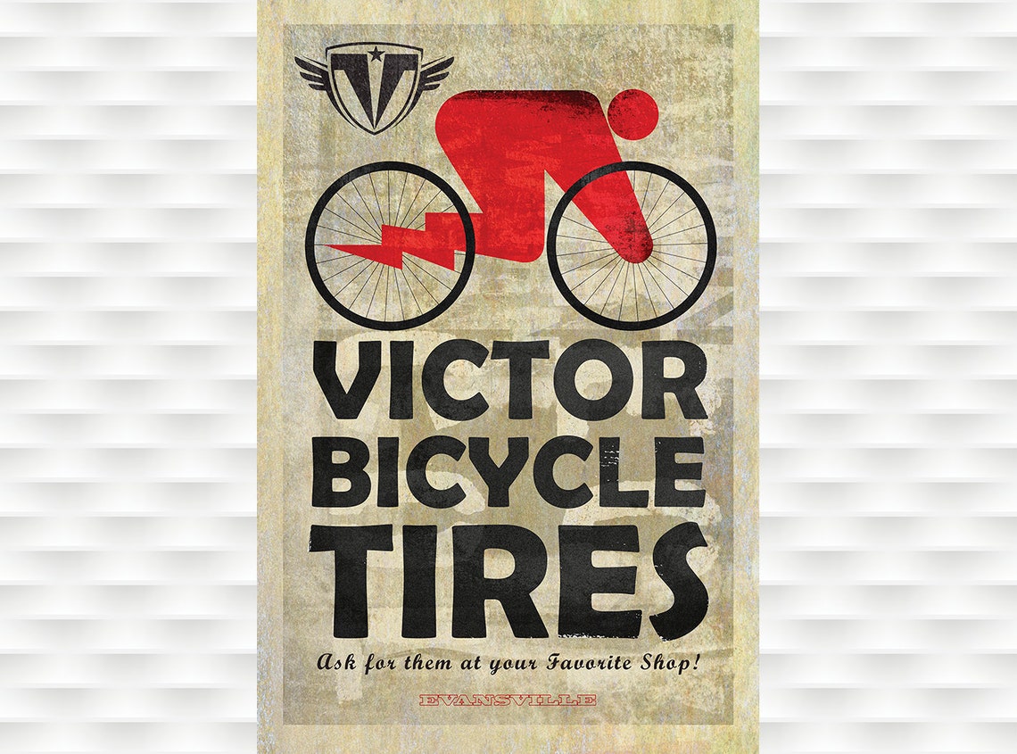 Victor Bicycle Tires Evansville Vintage Style Cycling Ad Poster