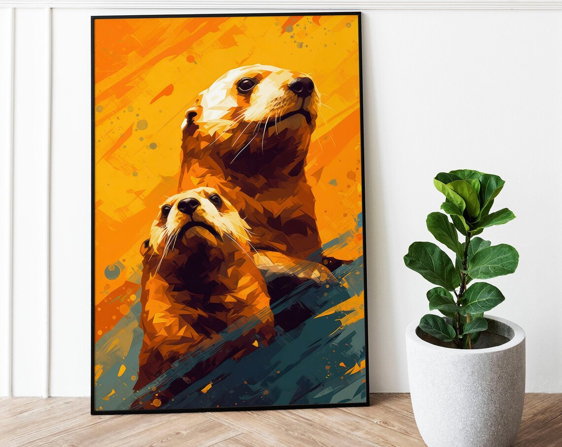 Sea Otter Portrait Poster Wildlife Decor Print Boho Interior Decor