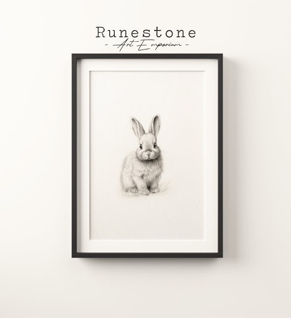 Vintage Bunny Rabbit Sketch Print Easter Wall Art Cute Minimalist Animal Drawing