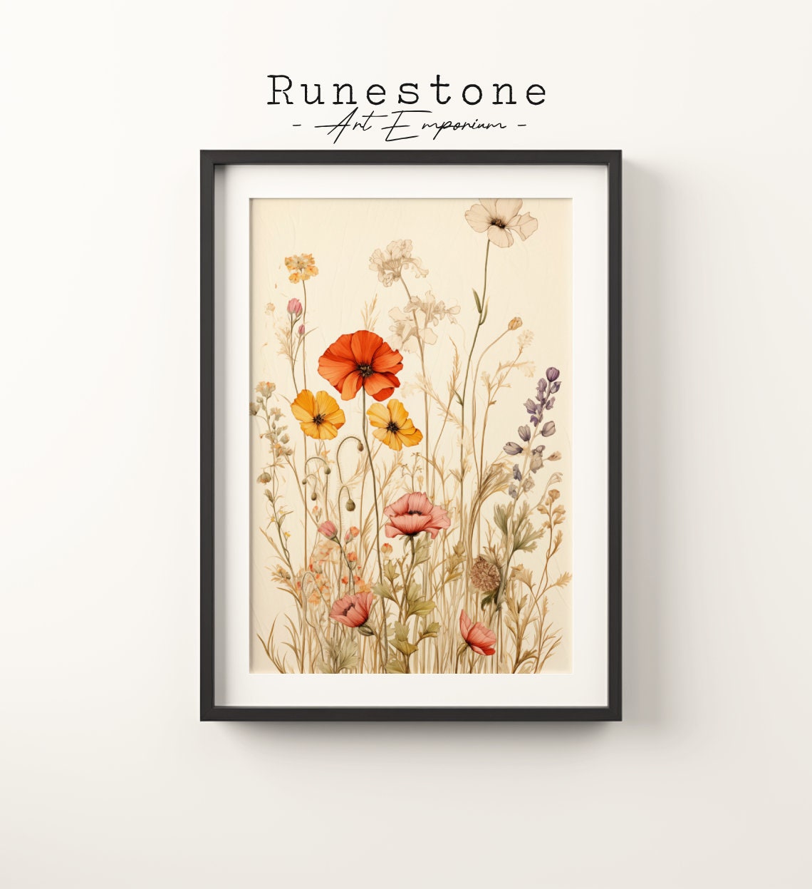 Wildflower Medley Watercolor Poppies Lavender Botanical Boho Poster