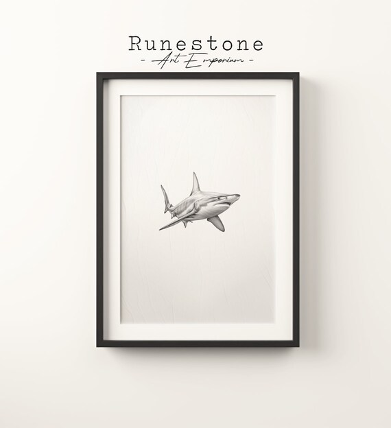Minimalist Shark Sketch Nautical Ocean Wildlife Drawing Vintage Art Poster