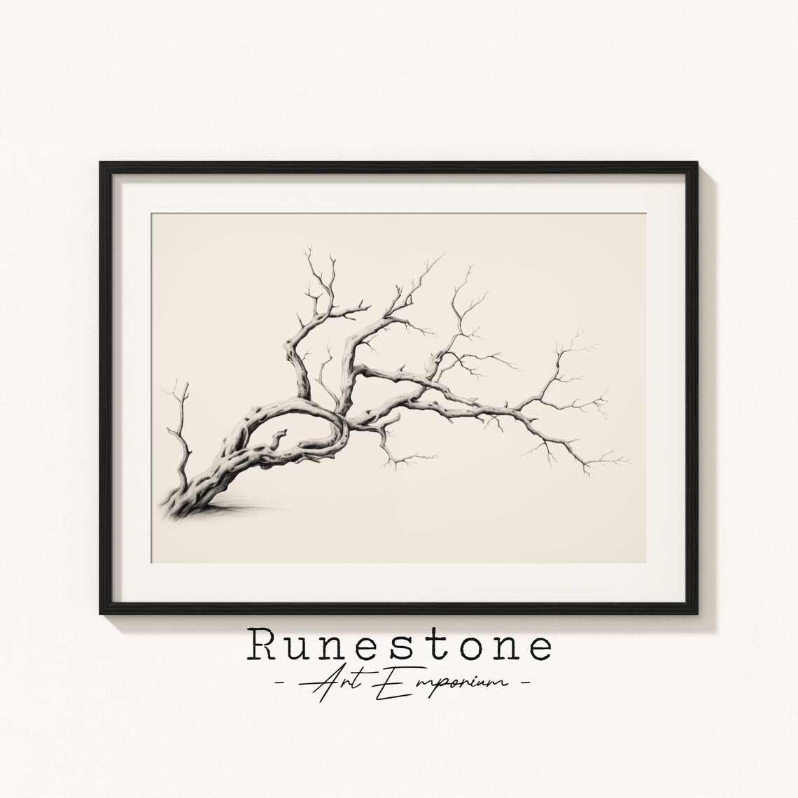 Dead Tree Branch Botanical Sketch Moody Drawing Minimal Landscape Pencil Home Decor Neutral Art Print