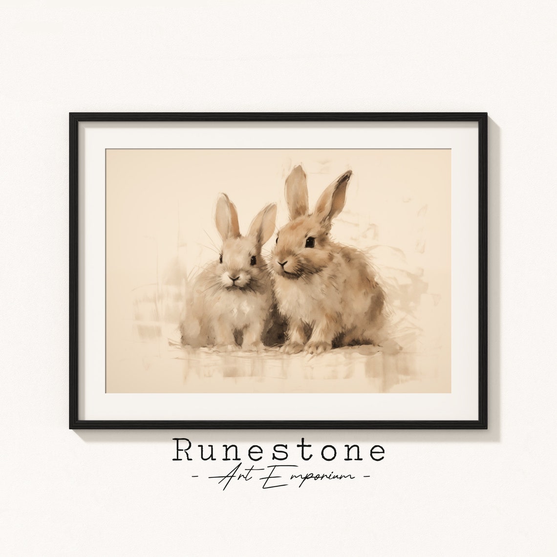Antique Rabbit Family Sketch Wall Art Easter Holiday Illustration Vintage Animal Drawing Spring Etching Print
