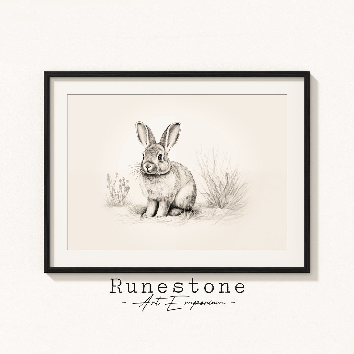 Easter Bunny Rabbit Sketch Print Spring Wall Art Minimal Portrait Pencil Drawing Home Decor Neutral