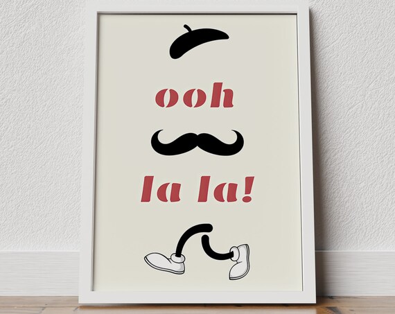 Ooh La La French Beret Mustache Funny Cartoon Character Poster