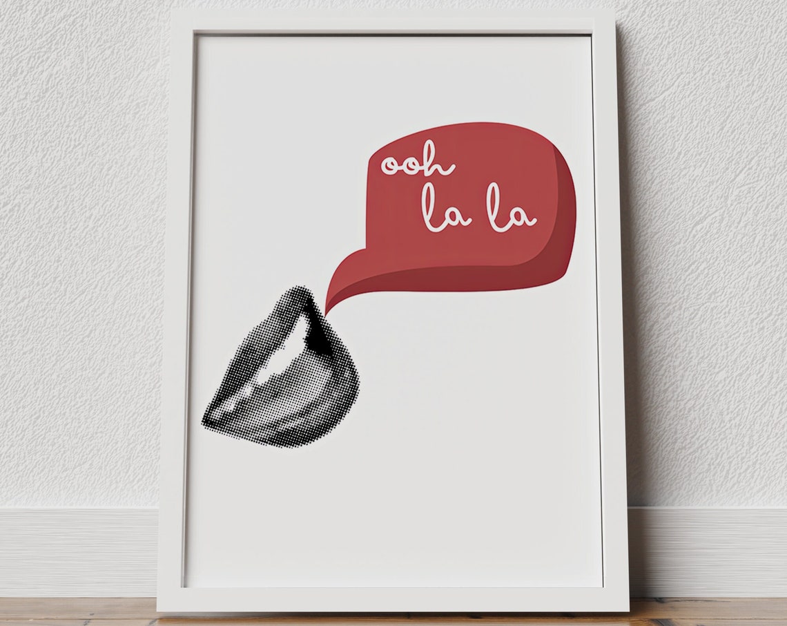 Ooh La La Print Mid Century Modern Wall Art Collage Poster Oh La La Typography Art French Quote Print French Love Quote French Print
