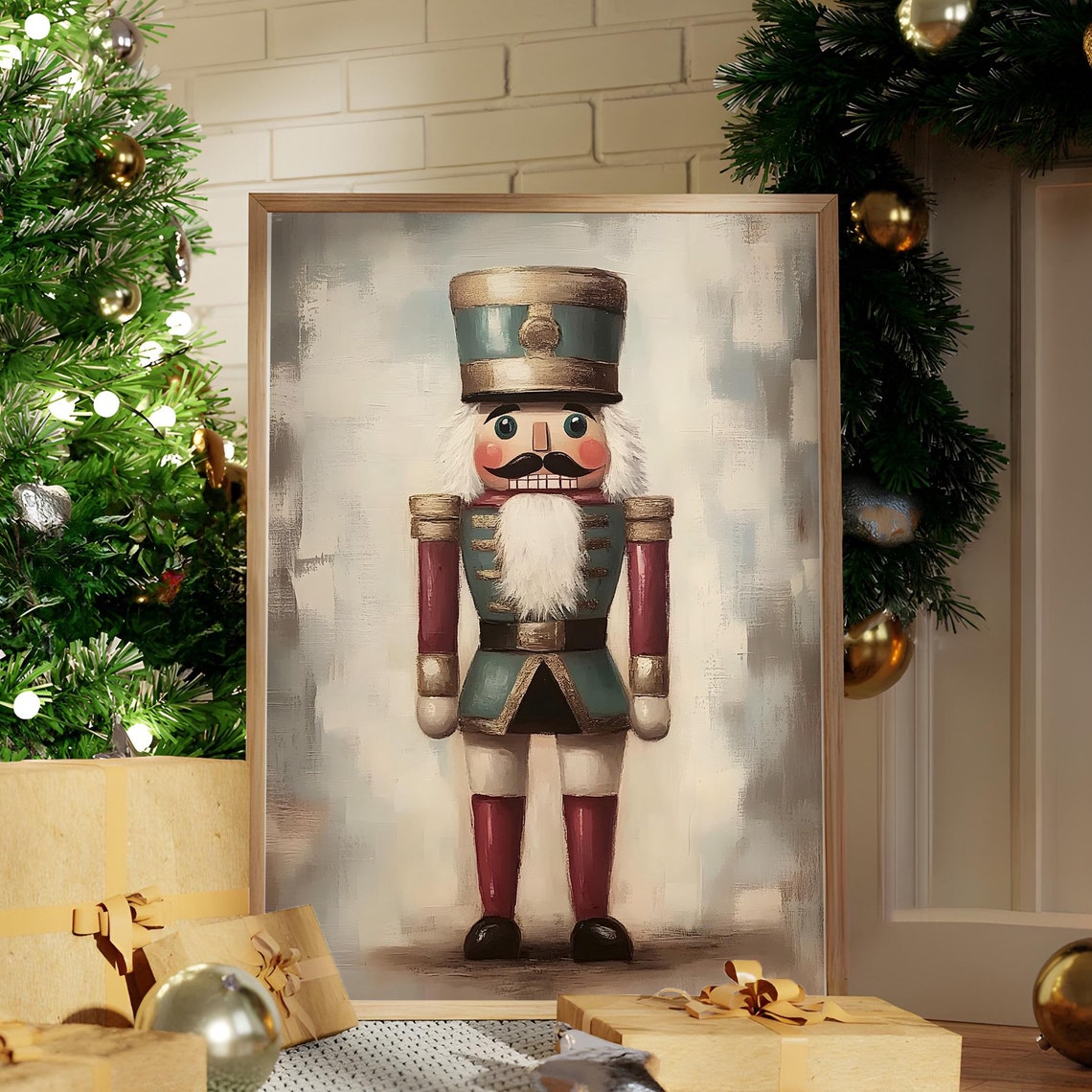 Vintage Christmas Nutcracker Soldier Holiday Portrait Art Poster