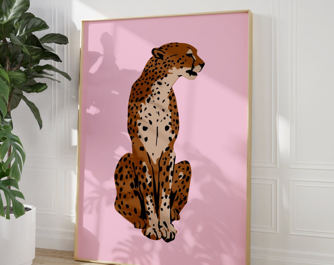 Sitting Cheetah Illustration Pink Background Trendy Dorm Room Poster - Image 3