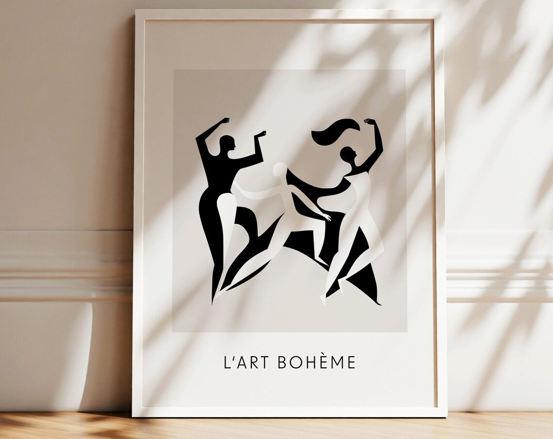 LArt Boheme Black White Dancers Abstract Midcentury Wall Art - Image 4