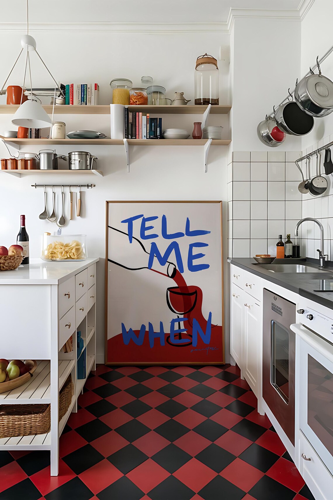 Tell Me When Red Wine Pour Funny Blue Lettering Bar Cart Quote Art Poster - Image 3
