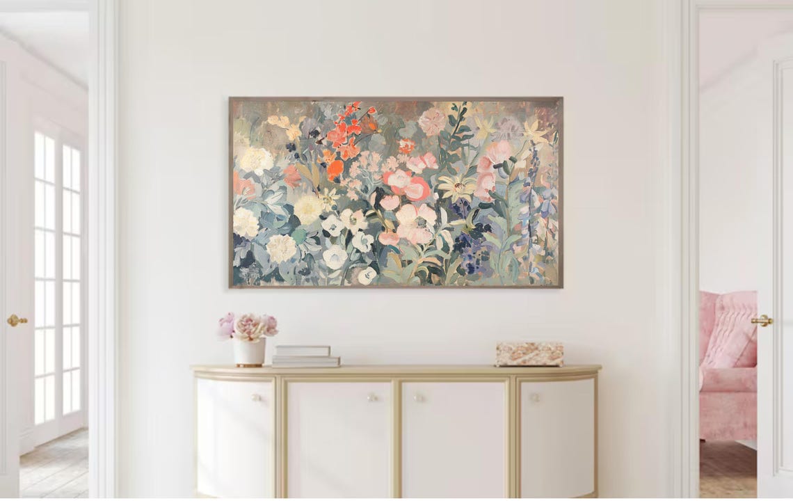 Neutral Toned Wildflower Garden Soft Grey Blue Floral Art Wall Poster - Image 2