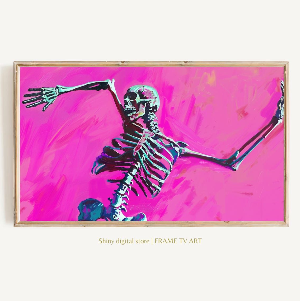 Dancing Skeleton Hot Pink Background Halloween Pop Art Poster