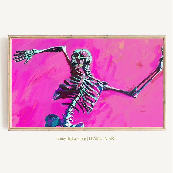 Dancing Skeleton Hot Pink Background Halloween Pop Art Poster