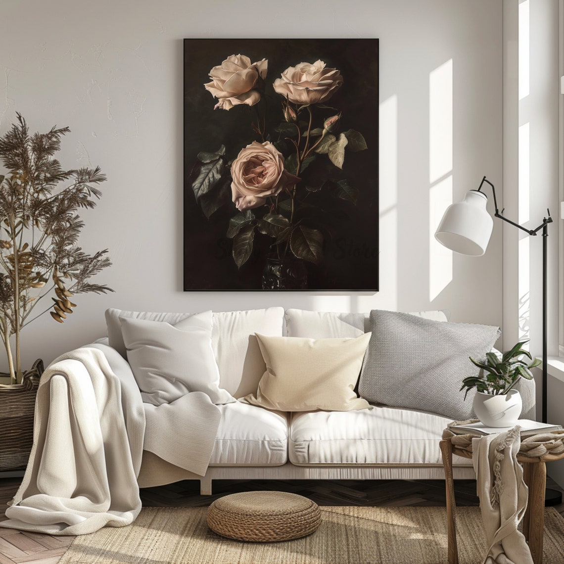 Dark Flower Painting Art Moody Floral Dark Academia Wall Art Print Vintage Moody Painting Roses Antique Print Art - Image 2