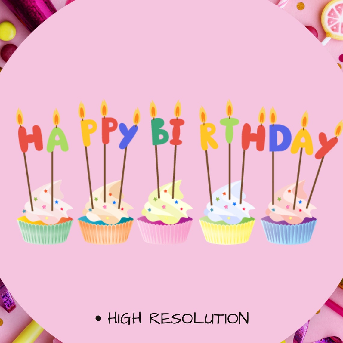 Pink Cupcake Happy Birthday Candles Party Candy Table Art Poster - Image 3