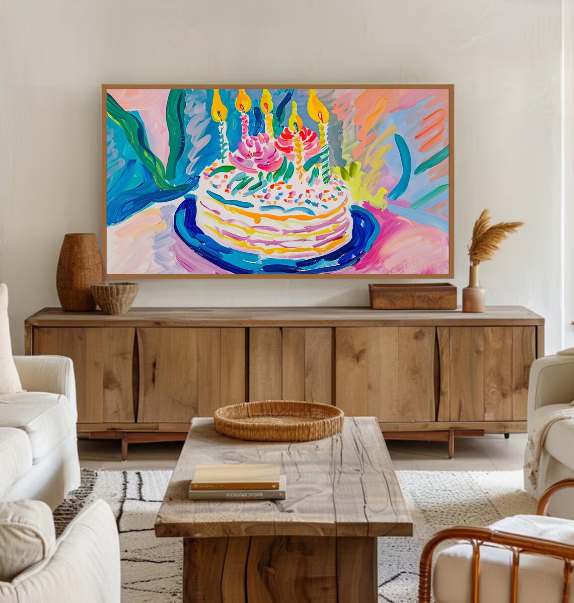 Birthday Cake With Candles Colorful Pop Art Party Painting Poster - Image 2