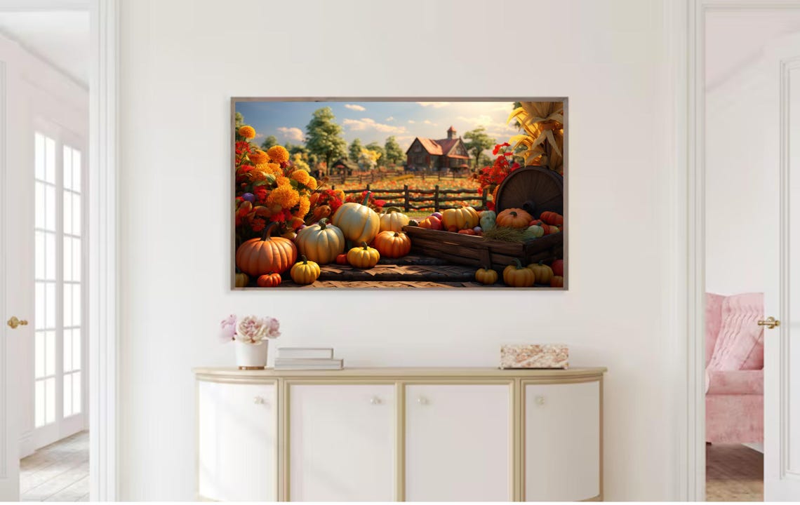 Fall Harvest Pumpkin Crate Barn Marigold Thanksgiving Art Poster - Image 2