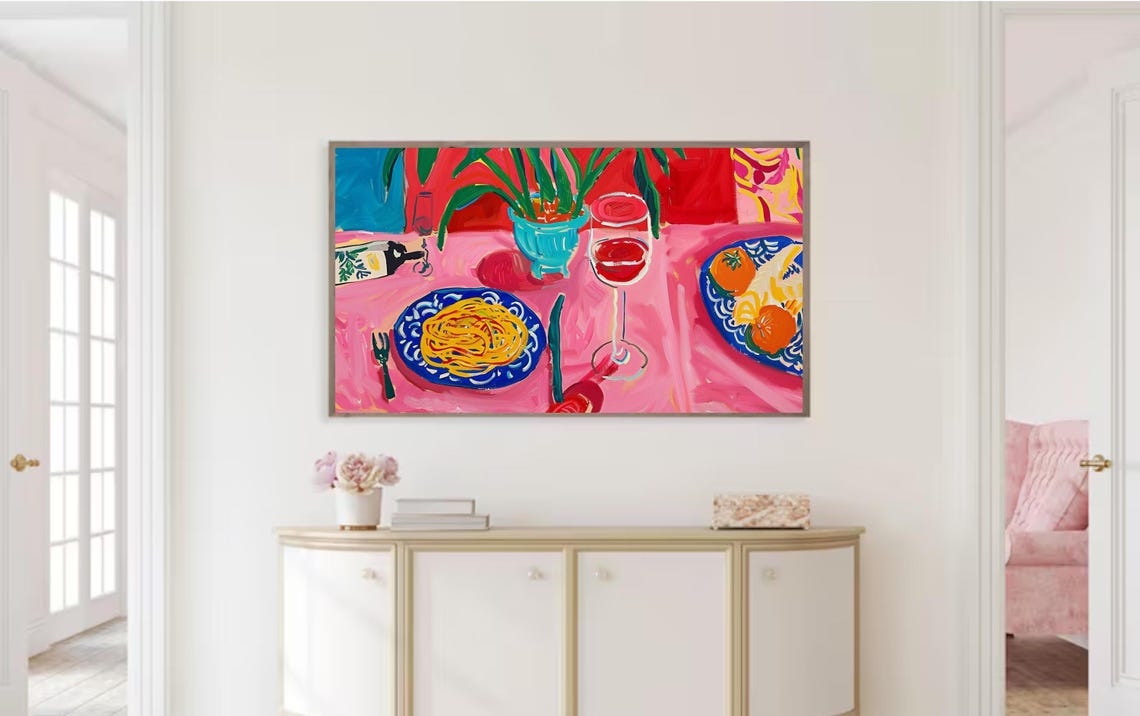 Italian Pasta Dinner Table Wine Glass Colorful Pop Art Print Poster - Image 2