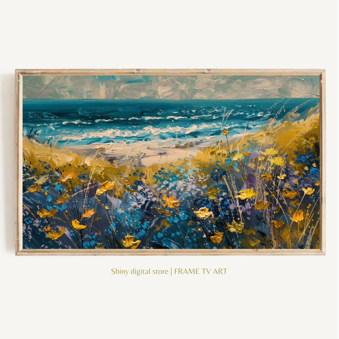 Frame Tv Art Summer Wildflower Field By Sea Vintage Spring Field Of Flowers Tv Art Warm Tone Cottagecore Tv Art