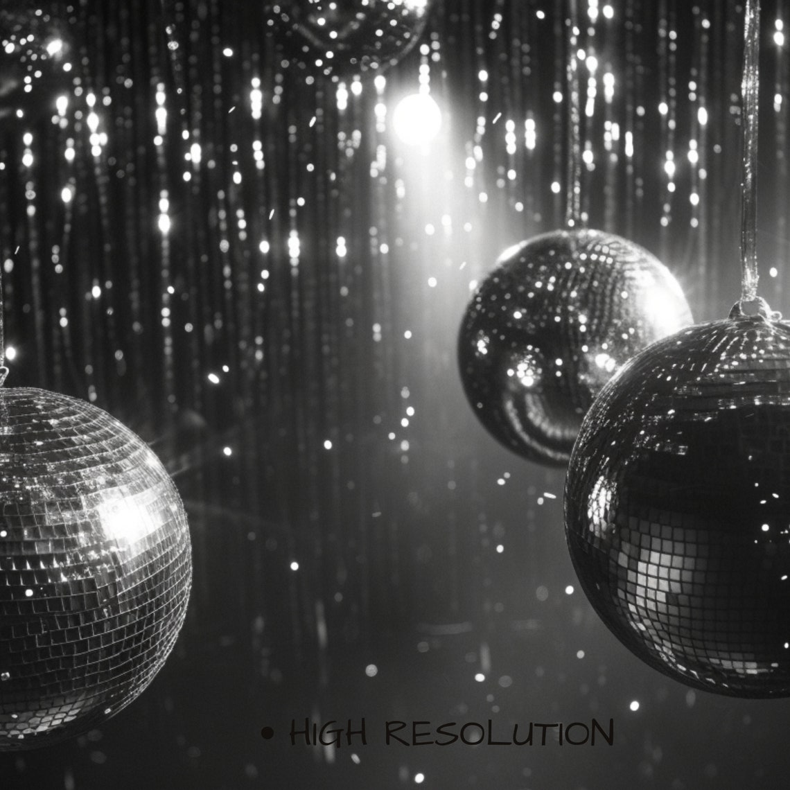 Disco Balls Black And White Party Lights Glitter Celebration Art Print - Image 3