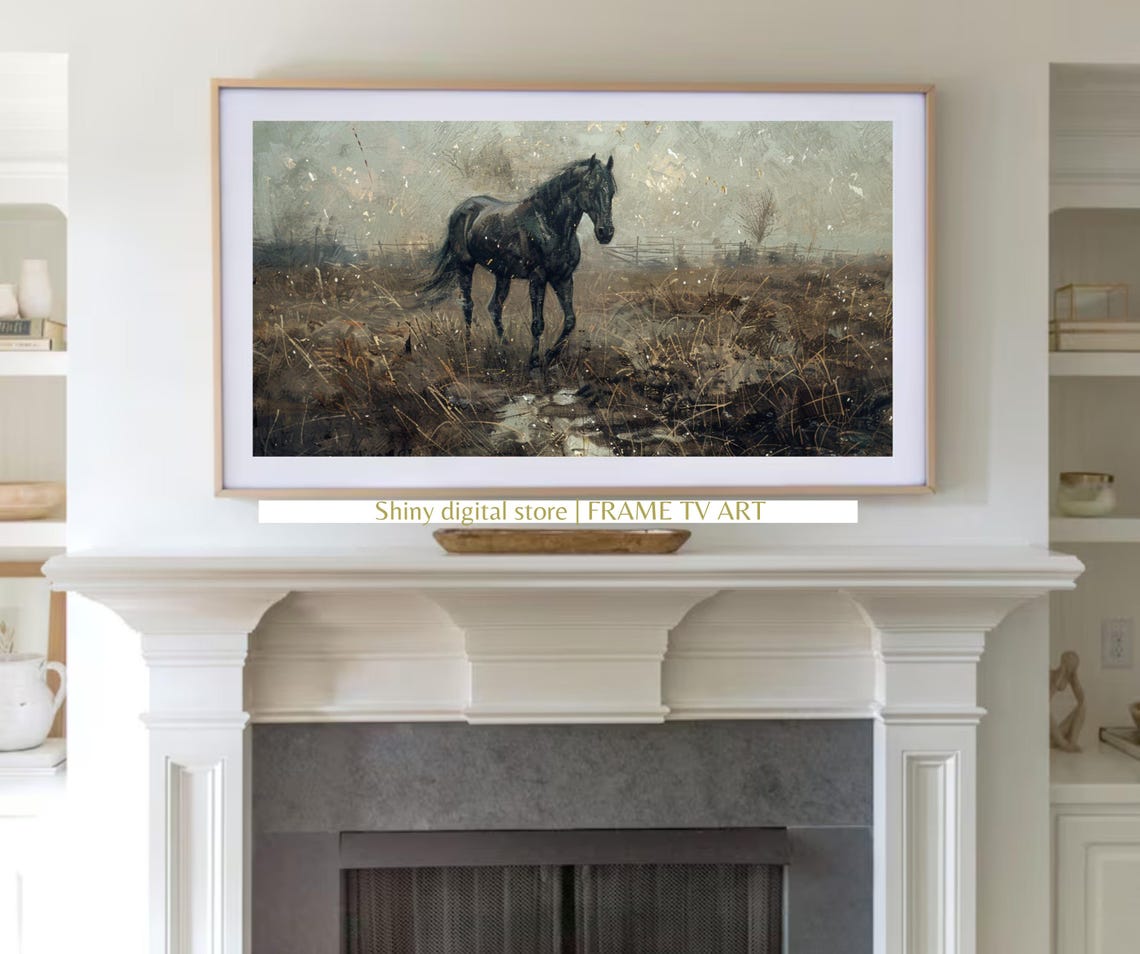 Frame Tv Art Farmhouse Beautiful Vintage Horse Instant Farmhouse Wildlife Animal Painting Dark Tv A014 - Image 3