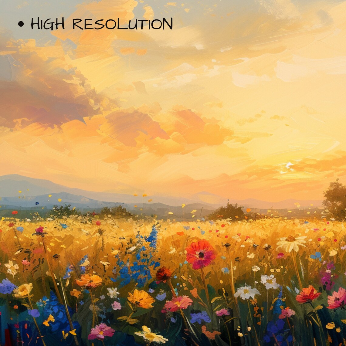 Golden Sunset Wildflower Field Landscape Oil Painting Spring Poster - Image 3
