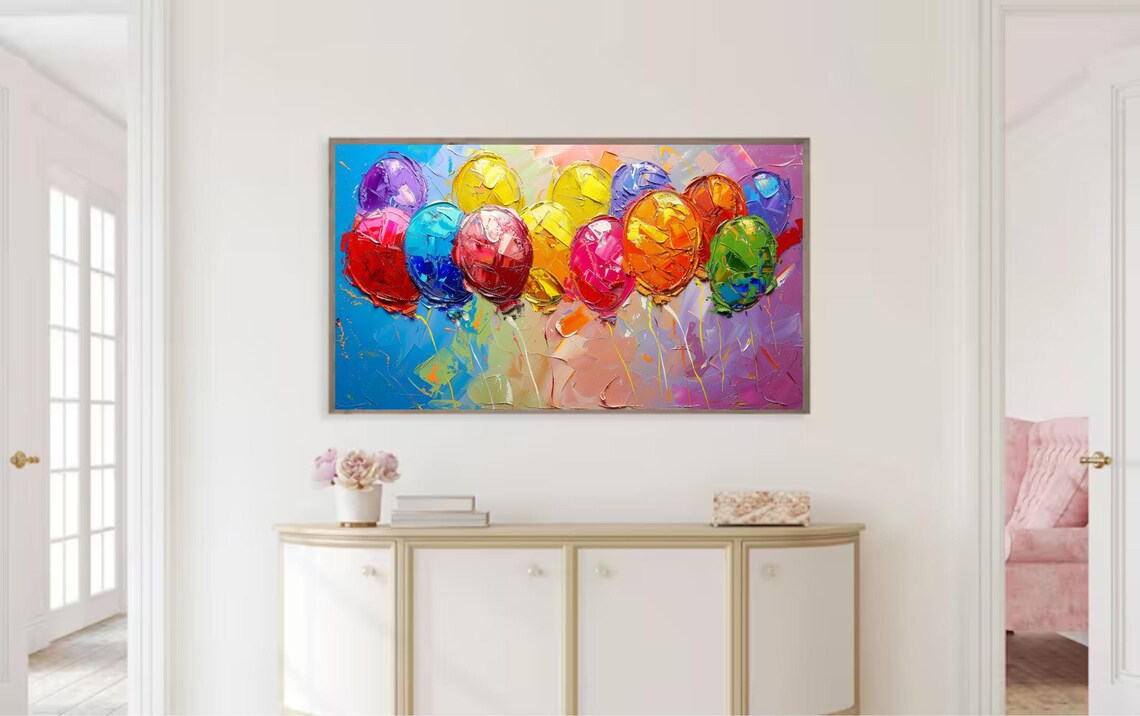Colorful Balloons Impasto Painting Birthday Celebration Party Poster - Image 2
